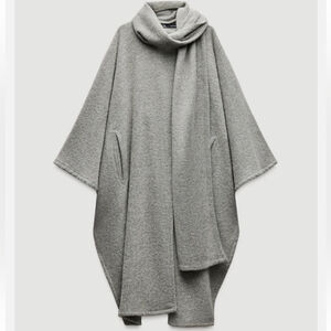 New Viral ZARA Alpaca Wool Scarf Cape Coat ZW Collection Grey Quiet luxury Sz M